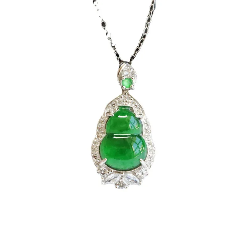 

S925 Silver Inlay Natural Emerald Pendant Ice-Like Emperor Green Gourd Factory Wholesale Delivery FC2102105