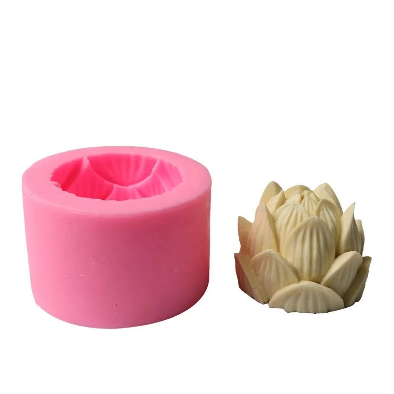 

Wholesale Non-stick 3D Lotus Silicone Cake Fondant Mould Flower Shape Handmade Soap Gypsum Candle Making Mold Decoration Tools, Pink