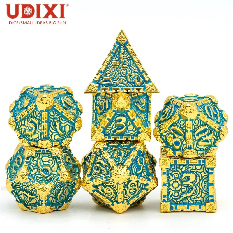 

Udixi Golden Metal Blue Font Polyhedral Metal Dice DND RPG MTG Role-playing Dungeons and Dragons High Quality Dice Set, Multicolored