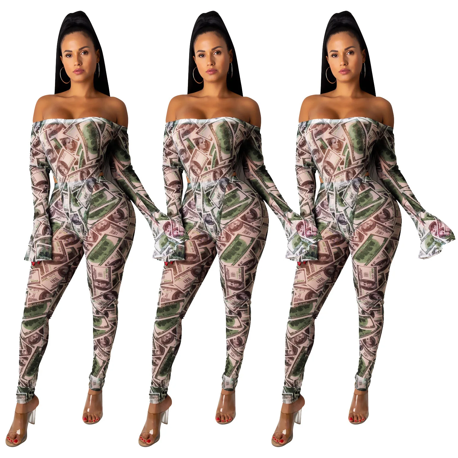 

European And American Women'S Sexy Fashion Dollar Print Jumpsuit