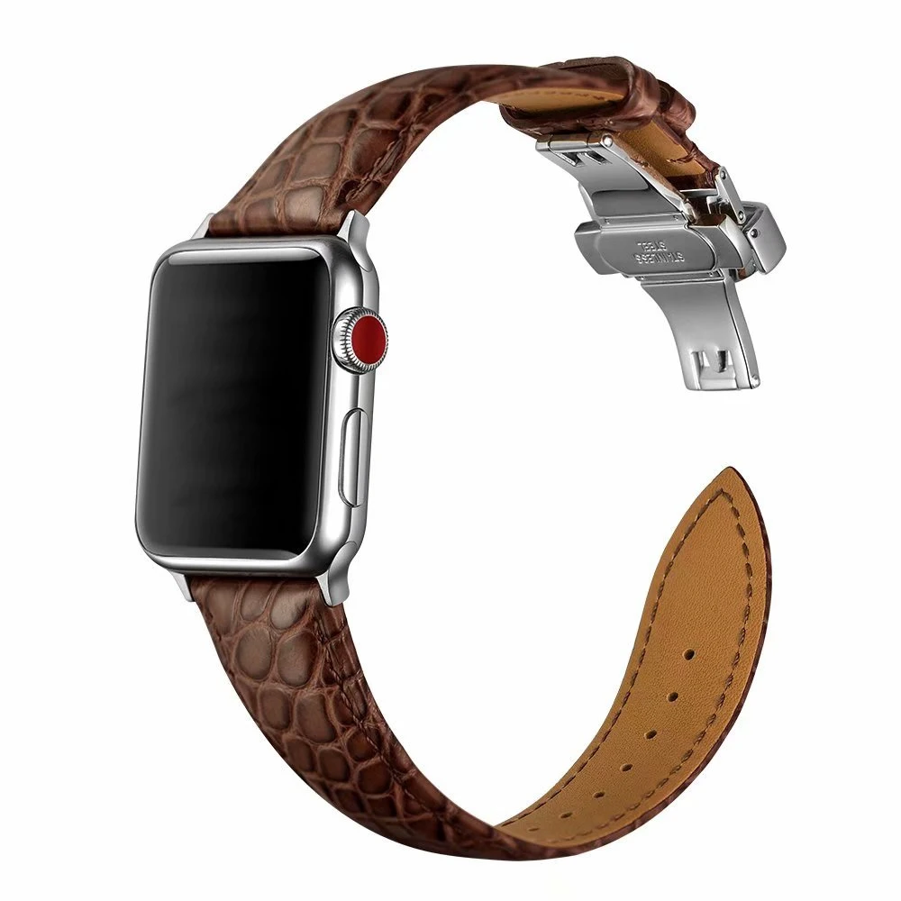 

Double Tour Band For Apple Watch Series 5 4 3 2 Strap with folding buckle For Iwatch Belt Crocodile Genuine Leather Loop 38/40mm, Multi-color optional or customized
