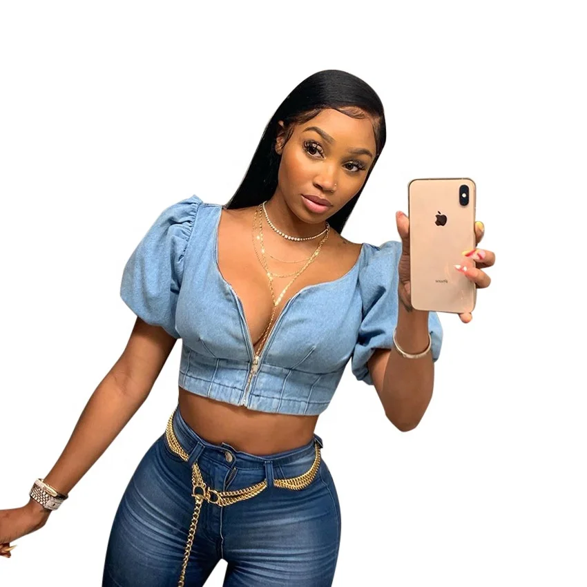 

B63084A The new hot style skinny waist sexy denim super short 2020 new style jacket