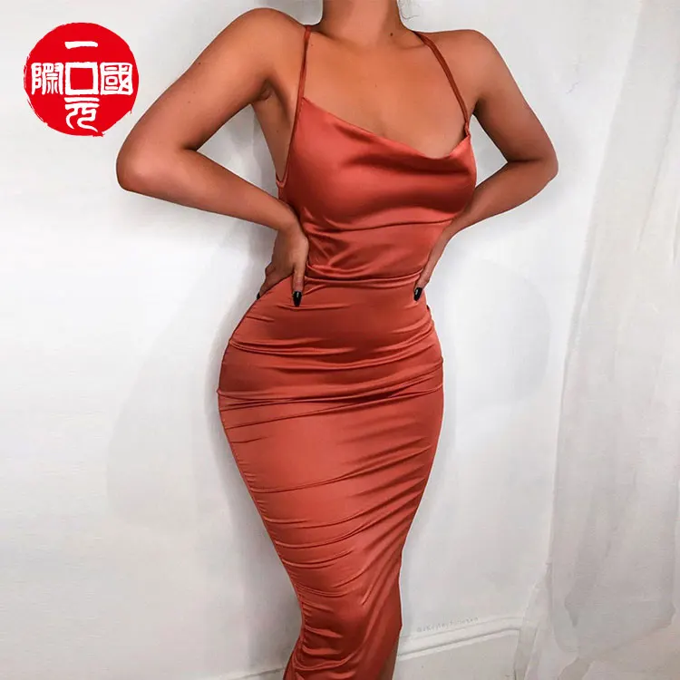 

2021 European and American summer solid color halter strap sexy dress