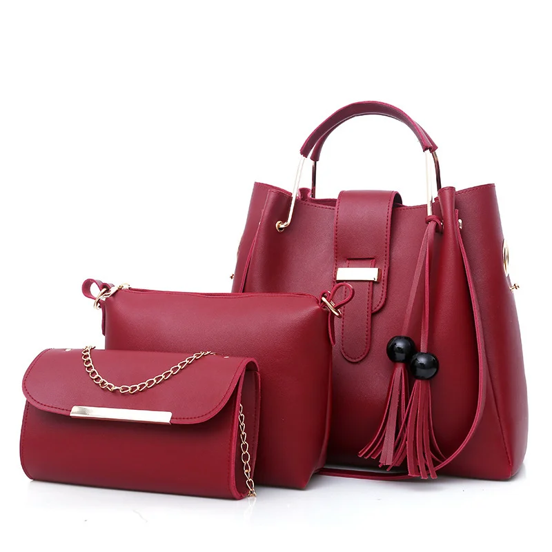 

Bucket Spring 2019 New Women's Bag Korean Version PU Leather Bag Set Women bag, Natural