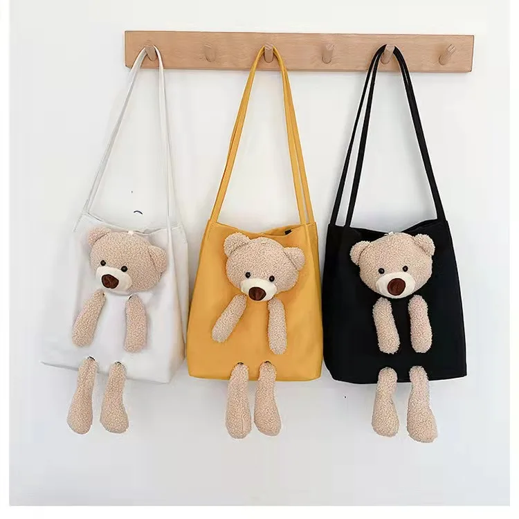 

New Popular Online Shop Canvas Bag Crossbody Tote Bag White Black Yellow Bear Fashion Handbag