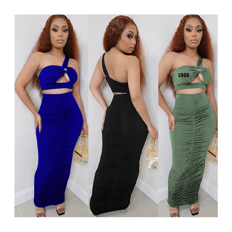 

Free shipping Fall Fashion One Shoulder Bodycon Dress Woman Sleeveless Two Piece Club Dress, Color avaliable