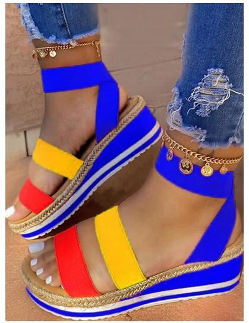 

Cwinner Women's Open Toe Ankle Strap Platform Wedge Sandals, As pic