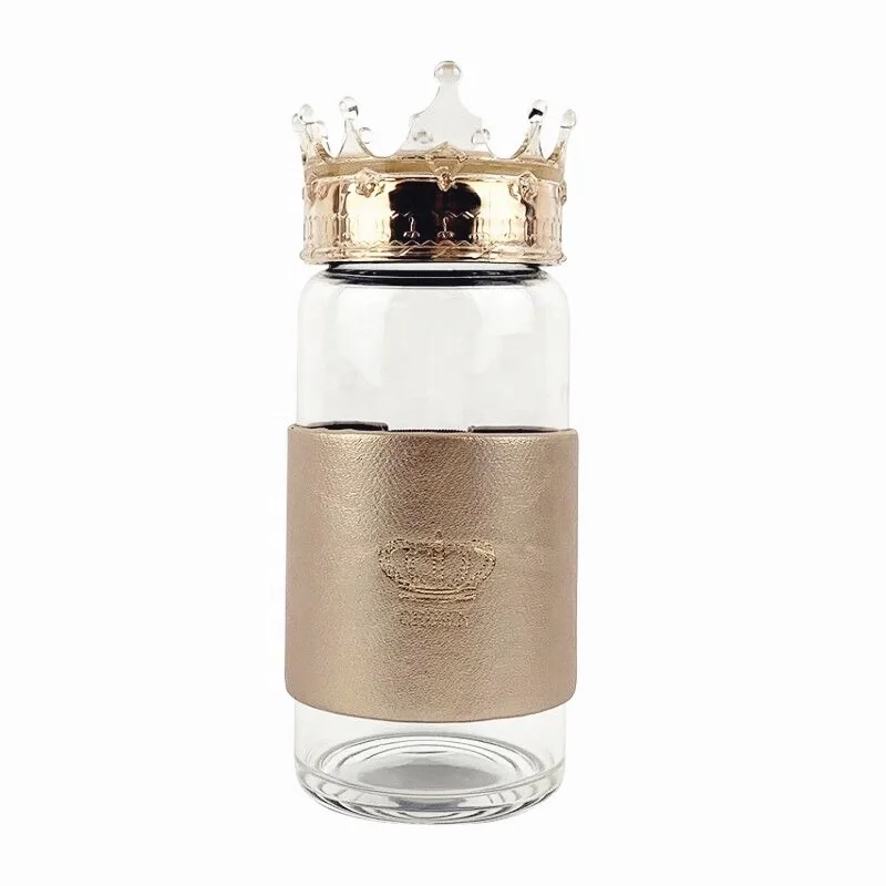 

Korean MIni Cute Student Crown Shape Lid Glass Water Bottle For Kids, Transparent