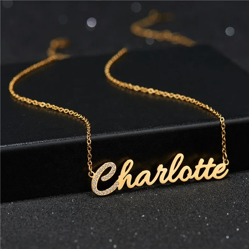 

Custom Gold Personalized Name Zirconia Full Crystal Pendant Necklace For Women
