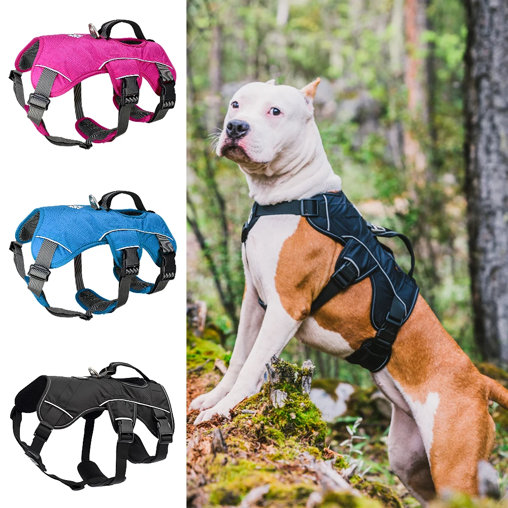 

Large Dog Harness Nylon Reflective Pet Big Dog Harness Adjustable No Pull Dogs Vest For Medium Large Dogs Pitbull Bulldog, Black