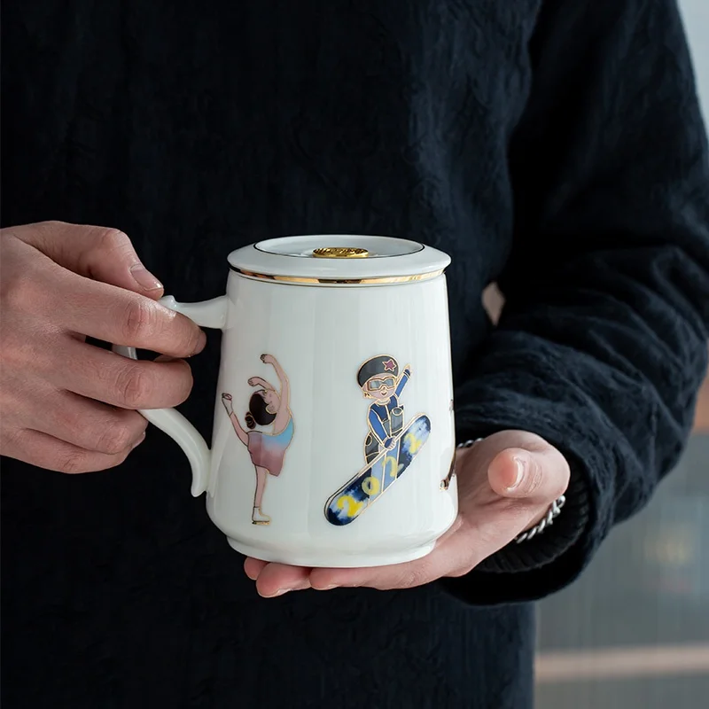 

2022 Beijing Ceramic Winter sports competition Decal Office Mug For Meeting Tea separation with lid Cup, As picure or customized