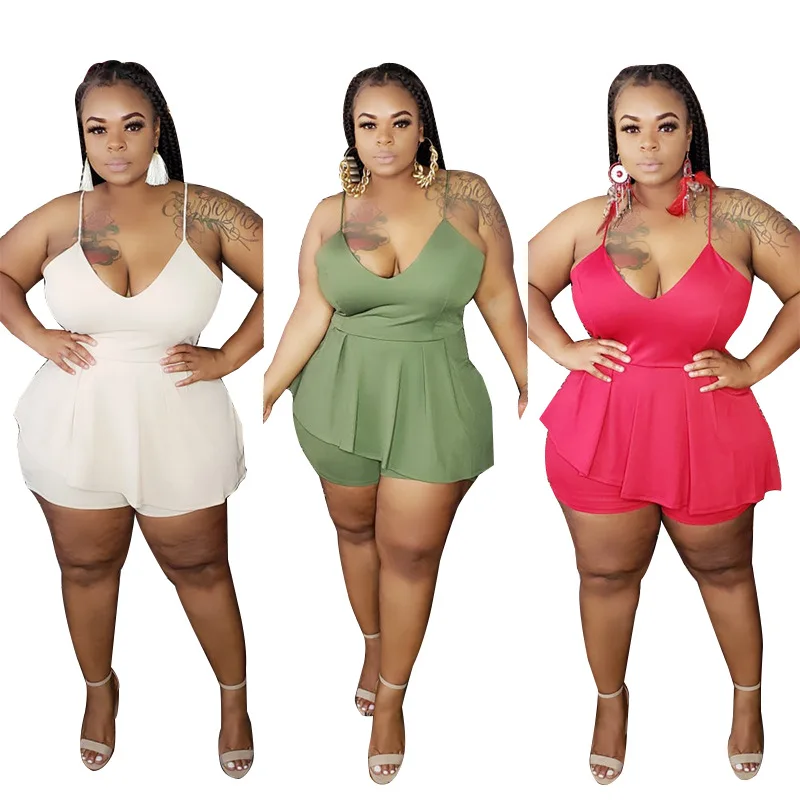 

Summer Hot sale Casual sexy suspender solid color plus size jumpsuit, 3 color