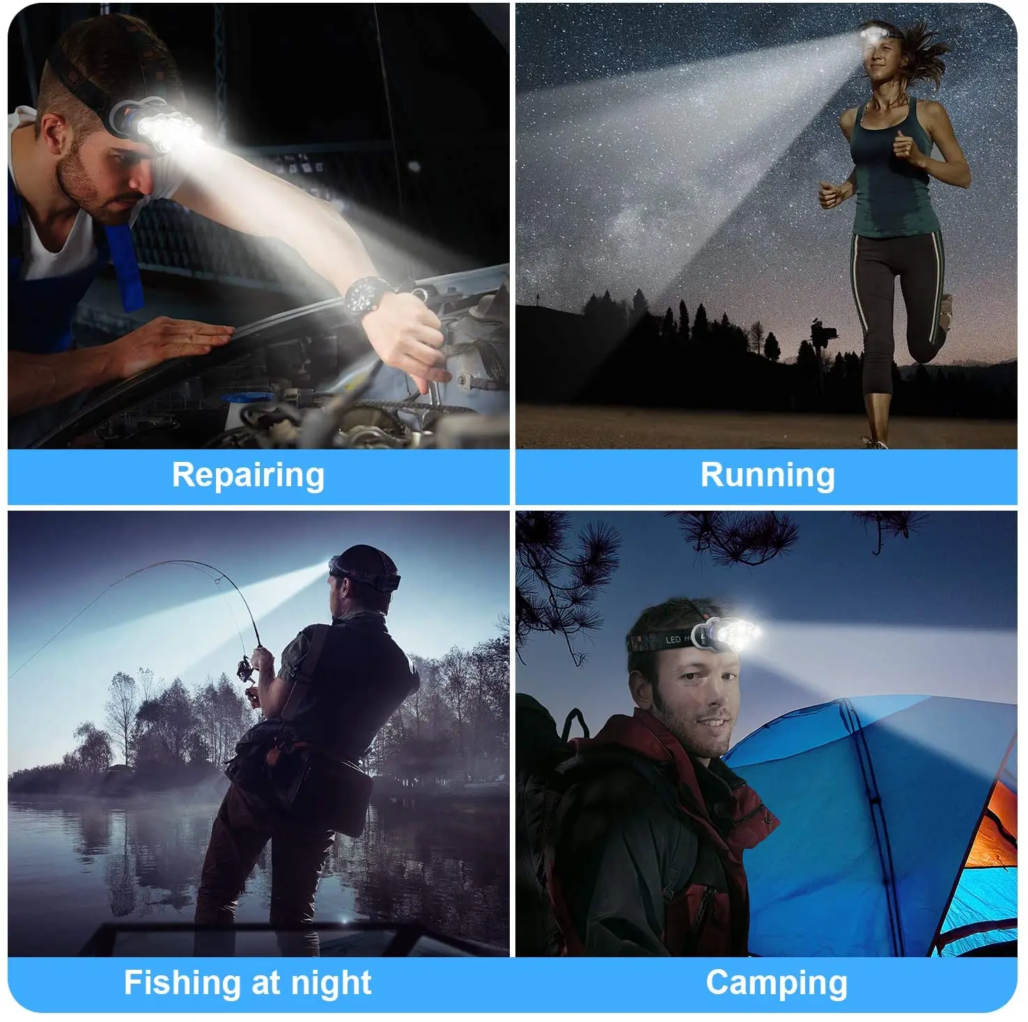 
Super Bright LED Headlamp Q5 T6 COB 8 Modes Head Flashlight USB Rechargeable Waterproof Camping Head Torch Headlamp 