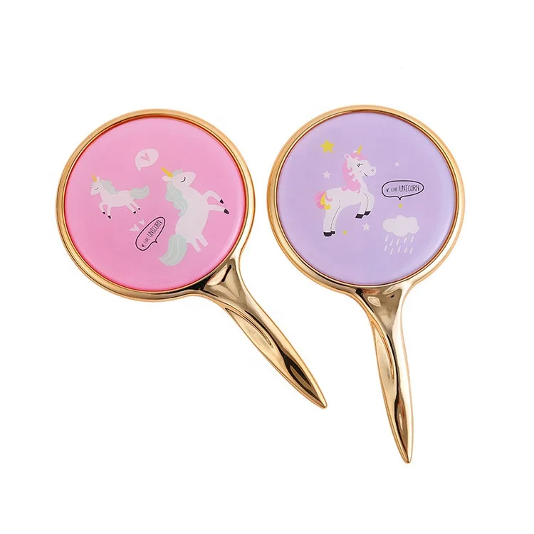 

Cute Printed Round Handheld Mirror Single Side Private Label Hand Makeup Mirror, Pink, purple