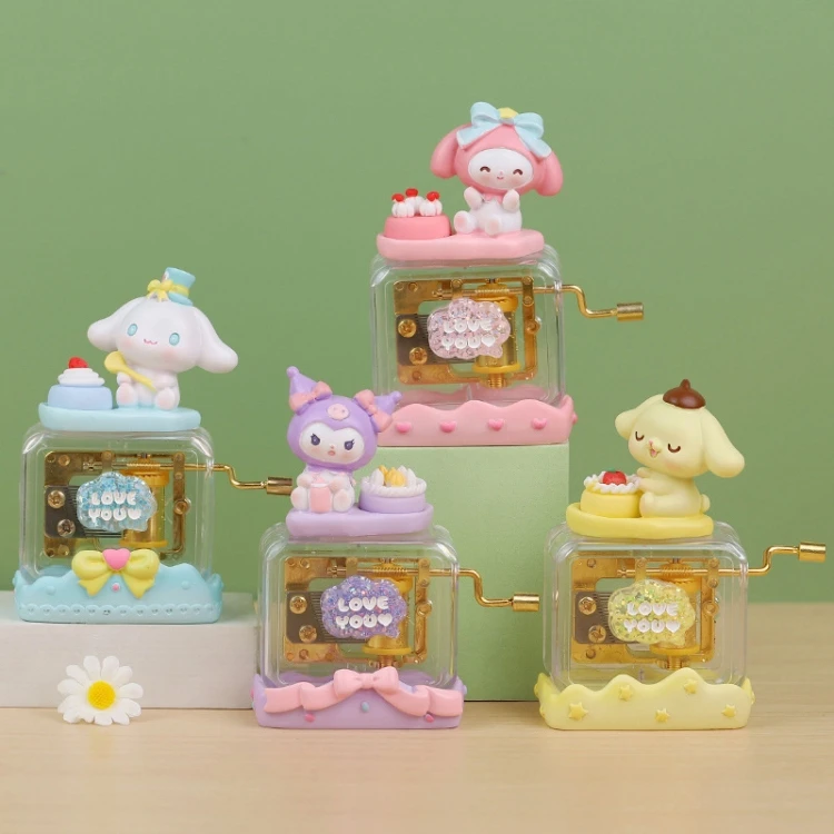 

New Arrival Cute Sweet Kulomi Melody Cinnamoroll Customized Logo Hand Cranked Music Box Happy Birthday Tune Square Shape