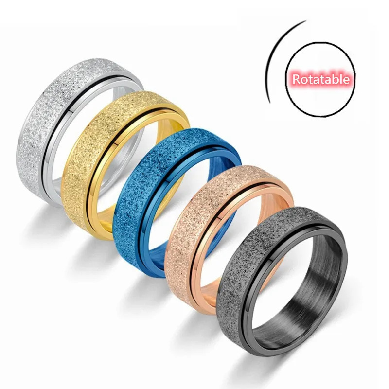 

Anxiety Rotating Fidget Rings Stainless Steel Frosted Spinner Ring For Women Men, Picture shows