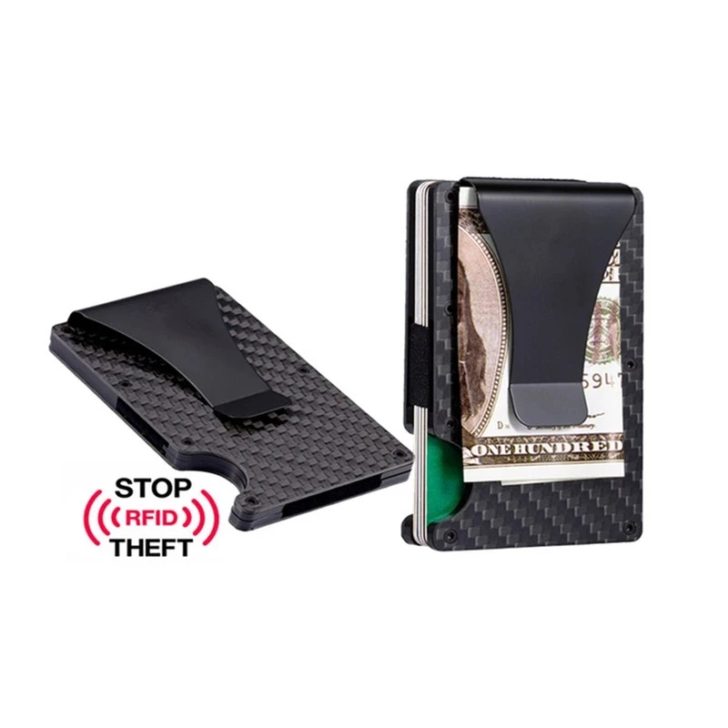 

Hot Carbon Fiber Credit Card Holder Wallet New Design Minimalist Rfid Blocking Slim Metal Cardholder Anti Protect Clip for men