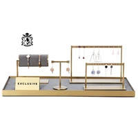 

Luxury Style Gold Metal Earring Stand Jewelry Organizer Tray Suede Jewelry Display Set for Jewelry Store