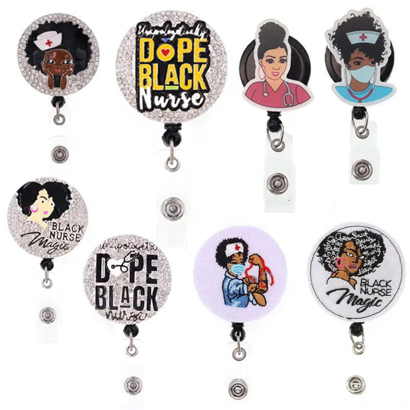 

Different Material Medical Nurse Card Badge Holder Black Nurse Accessories For Hospital Gifts Retractable Badge Pull Reel