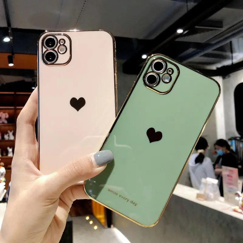 

Amazon Hot Sale Fashion Smart Phone Cases Electroplated Radium Carved Love Heart Patterns Phone Cases Cover For Girls