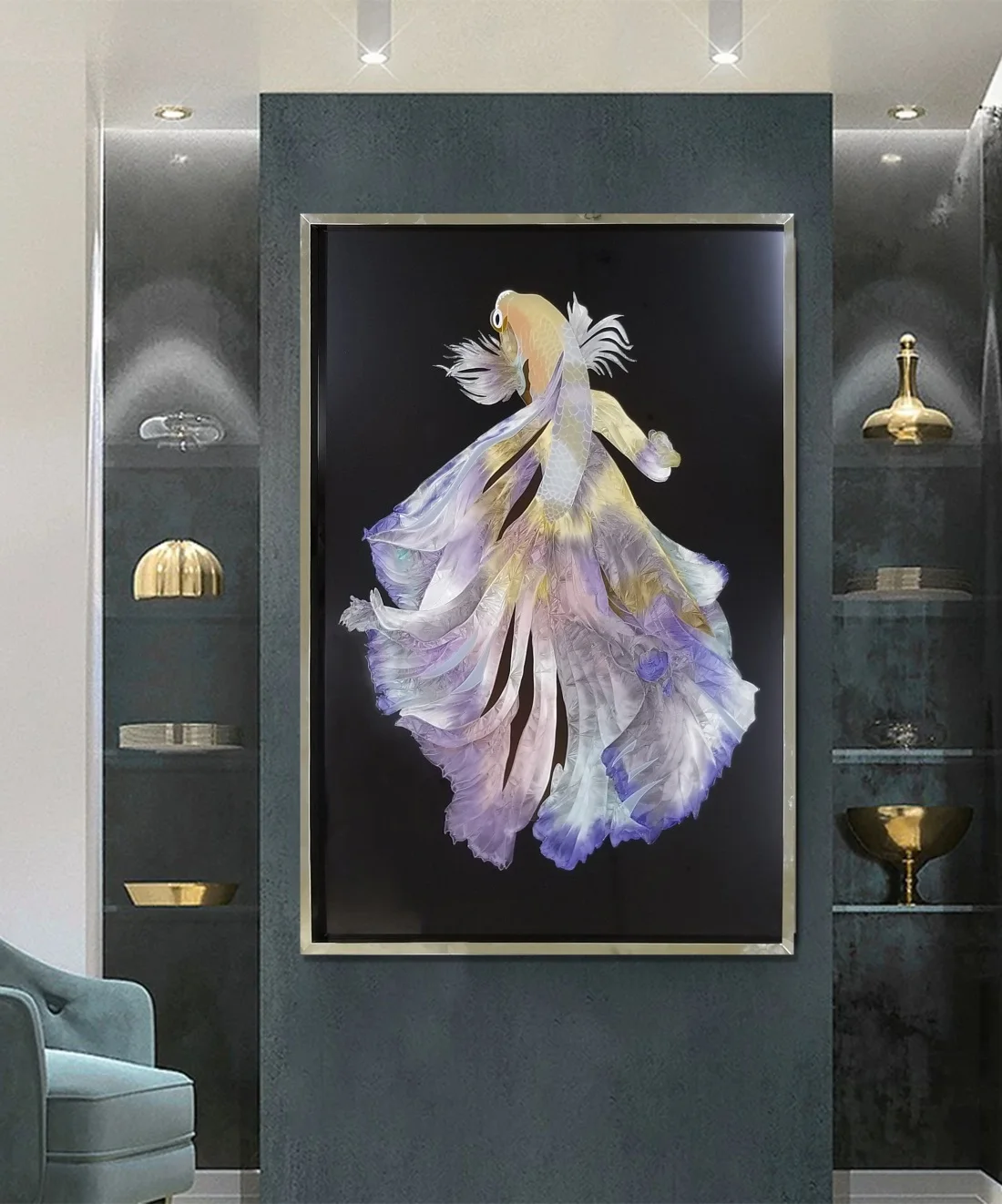 

Living Room Decor 3D Feng Shui Artwork Koi Enamel Paintings Luxury Framed Wall Painting Fish