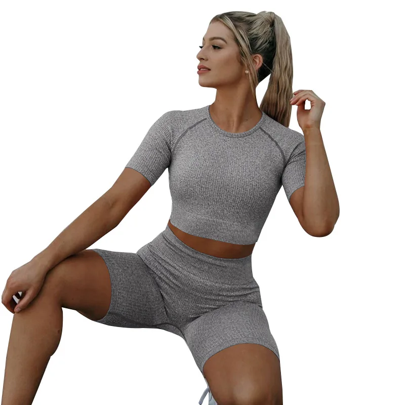 

Sidiou Group New Arrivals Women Sportswear Gym Crop Top Yoga Short Sport Suit Casual Two Piece Workout Set