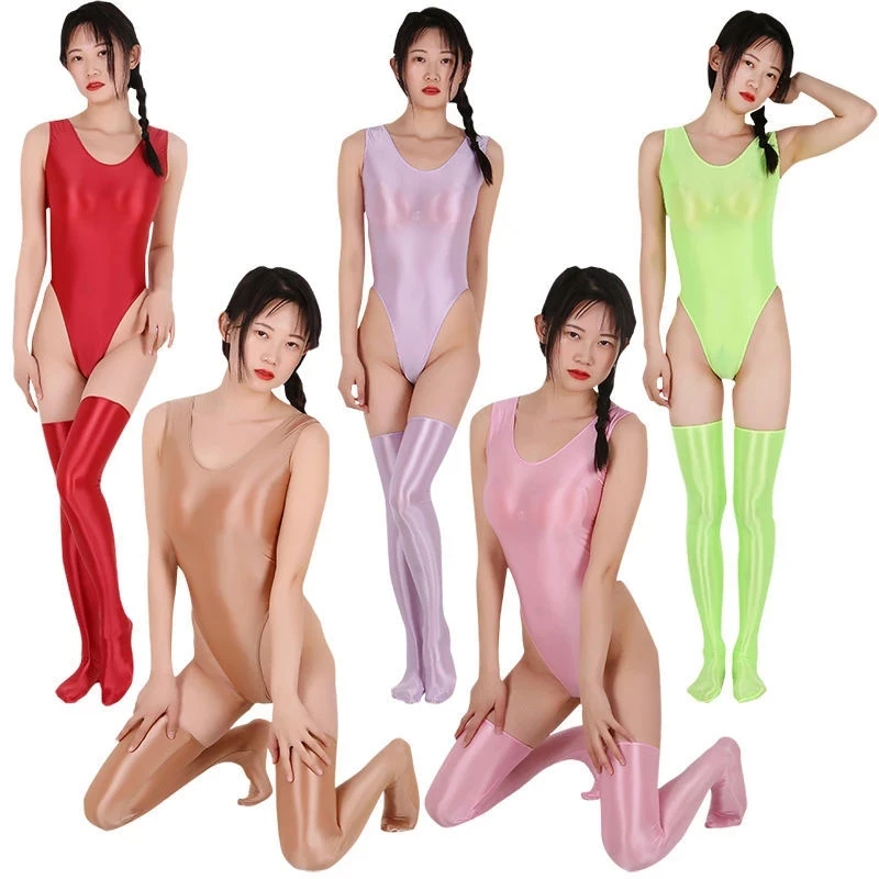 

2 piece lingerie set Transparent Sexy Shiny High Elastic Swimwear Glitter Push Up Bathing Glossy bodysuits, White black blue wine red green pink gray coffee violet