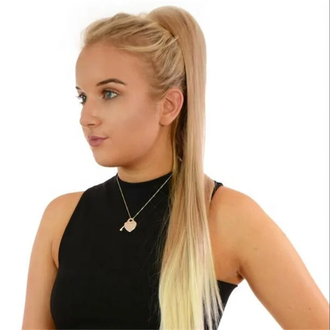 

High Fiber Blonde Ombre Color Drawstring Ponytail Synthetic Hair Extensions, Multicolor