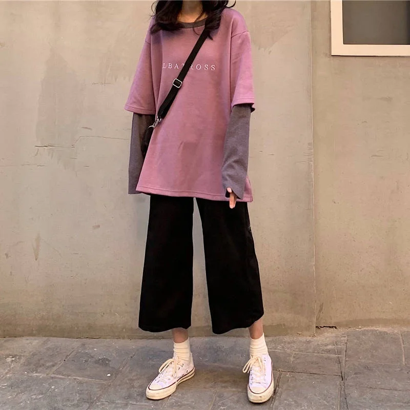 

Autumn women's Korean style loose Harajuku style top casual wide-leg pants two piece hoodie set for womenwomen sportswear set