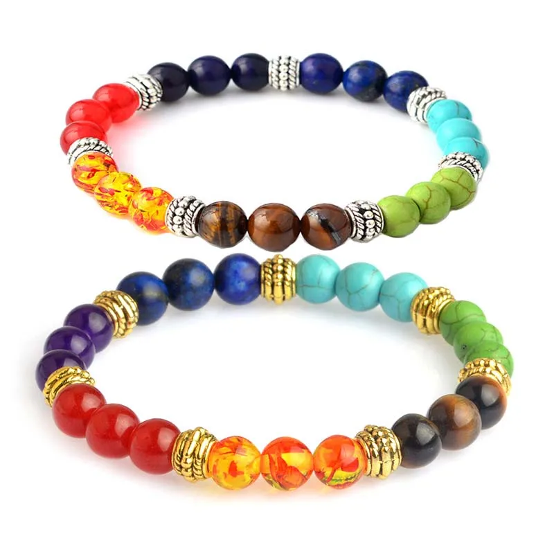 

7 Chakra Healing Stone Bracelet Elastic Reiki Prayer Yoga Mala Meditation Diffuser Beads Bracelet Men Women