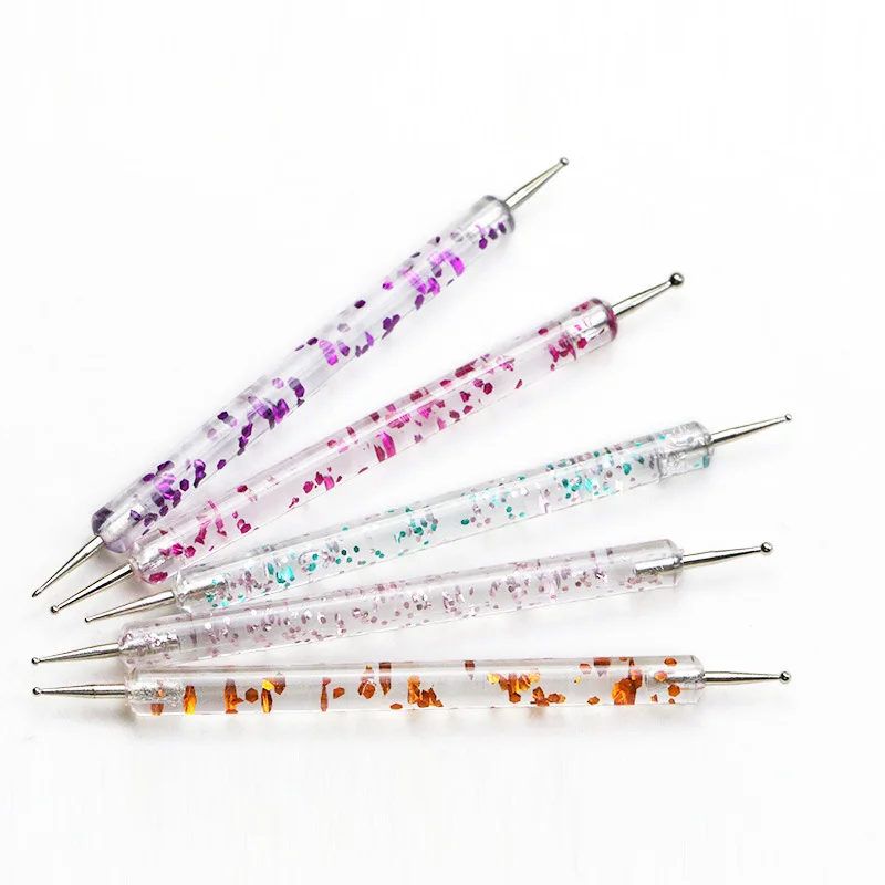 

5Pcs Set UV Gel Painting Nail Art Dotting Pen Acrylic Handle Rhinestone Crystal 2 Way Brush Salon Decoration Manicure Tools Kit, Show as picture or can customized
