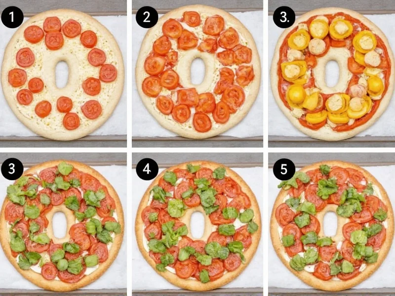 Step-by-step assembly of pizza bagel toppings