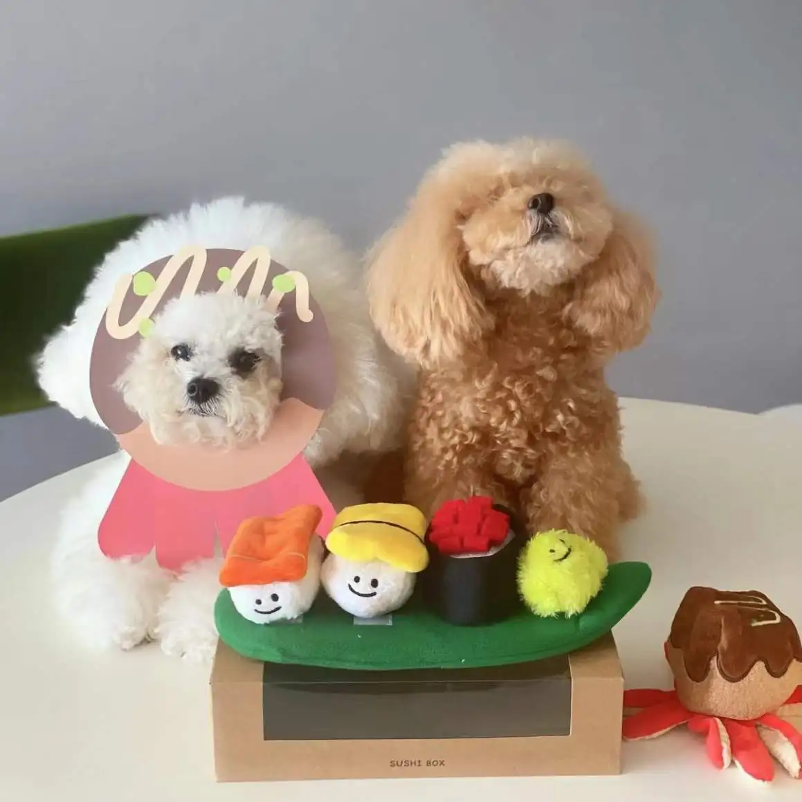 

2023 Hot Sale INS Korean Designer cute soft Puzzle Squeaky Sushi Pet Dog Plush Chew Toys