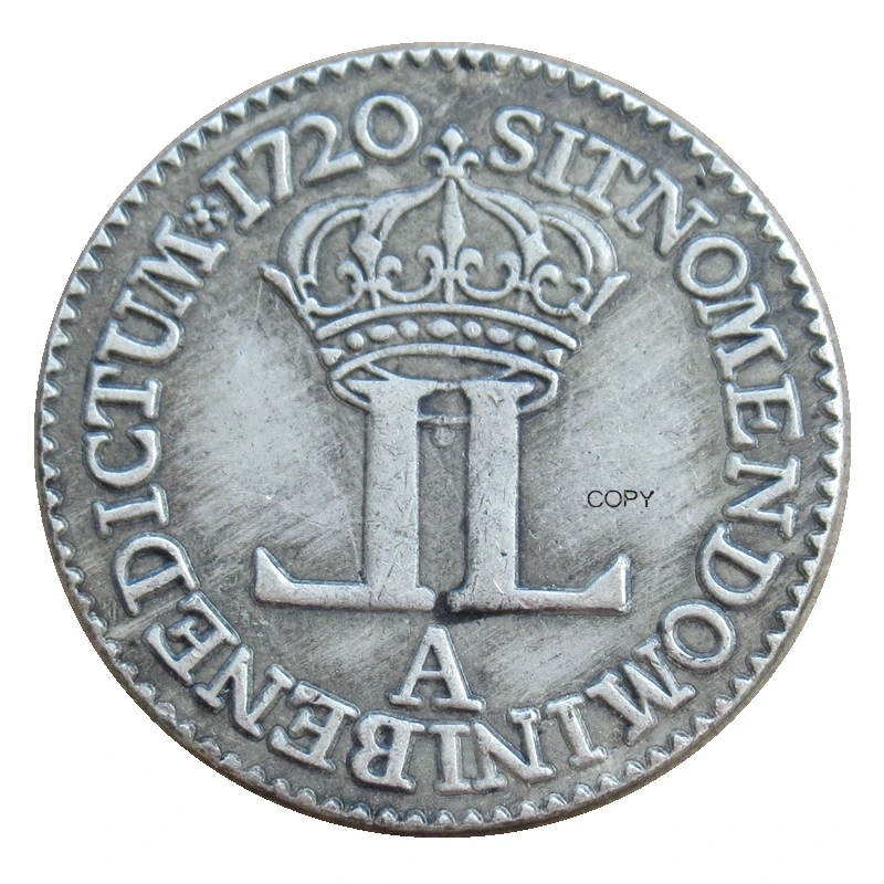 

Reproduction France 1720 20 Sols 0.25 Ecu - Louis XV Silver Plated or Copper Ancient Commemorative Coins