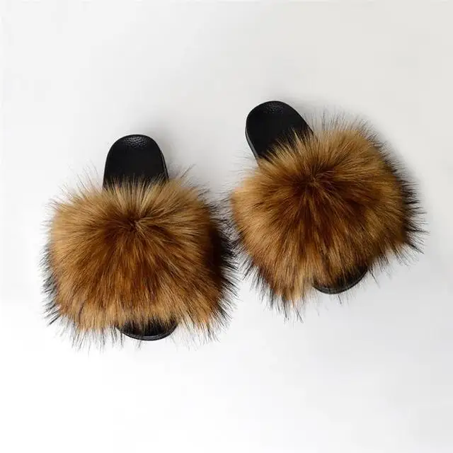 

Custom Women Fashion Fur Slides Artificial Fox Fur Slippers Girl's Faux Fur Slide Sandals For Female, Requirement