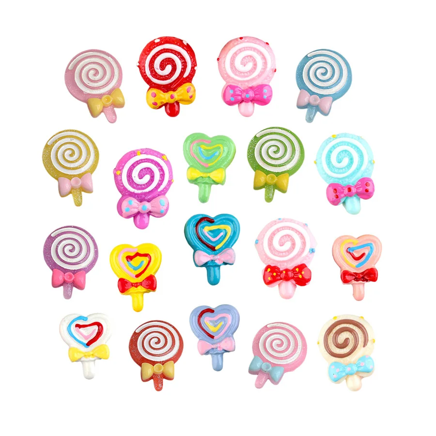 Good Quality Wholesale Price Flat Back Resin Round Heart Bow Lollipop Diy Accessories