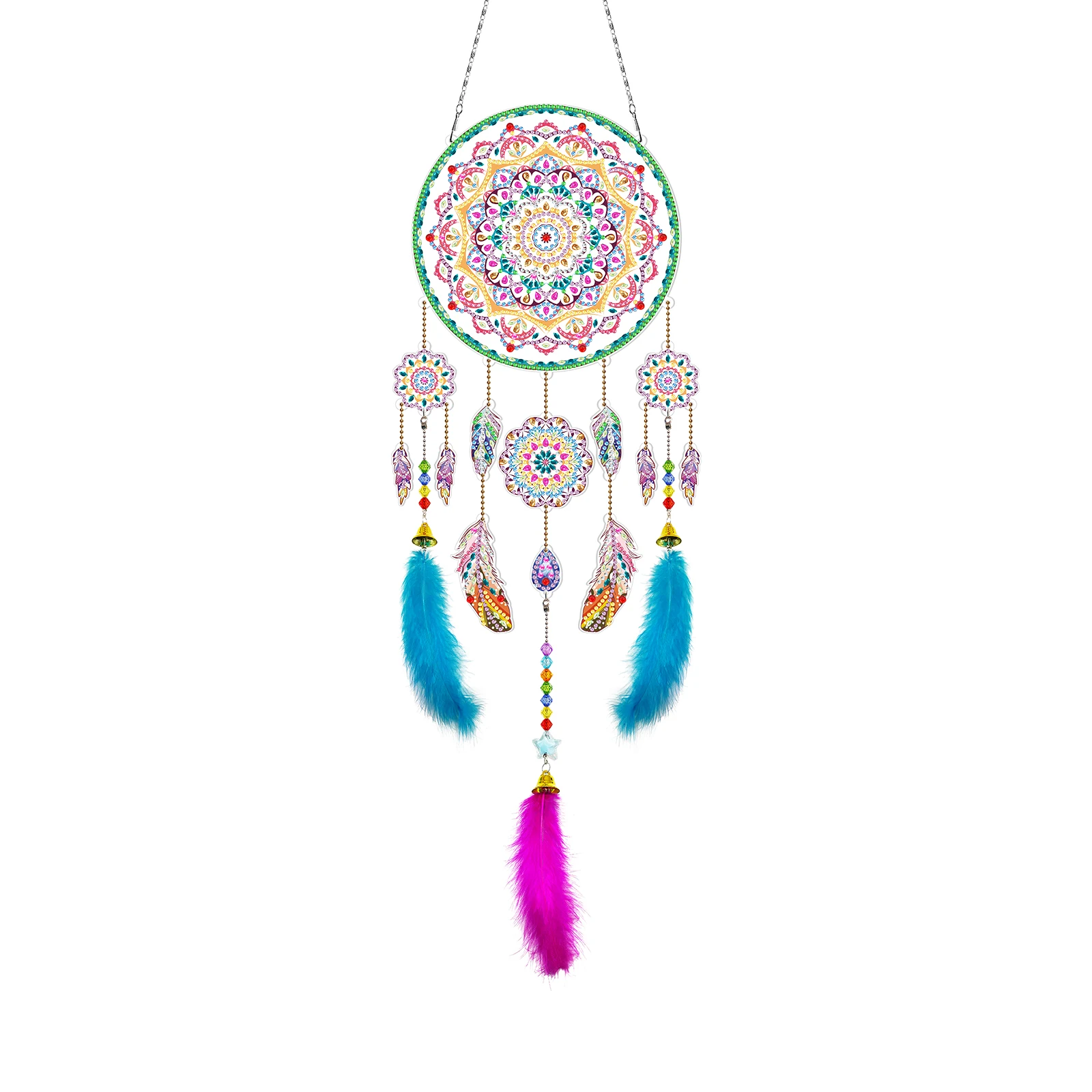 

5d Diamond Painting Dream Catching Net Hanging Wind Chime Color Feather Crafts Diy Indoor Home Decoration Pendant