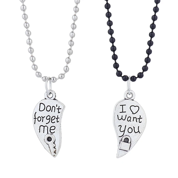 

Couple Heart Necklace Silver Plated Half Heart Pendant Necklace Wholesale Letter Heart Necklace For Valentine's Day