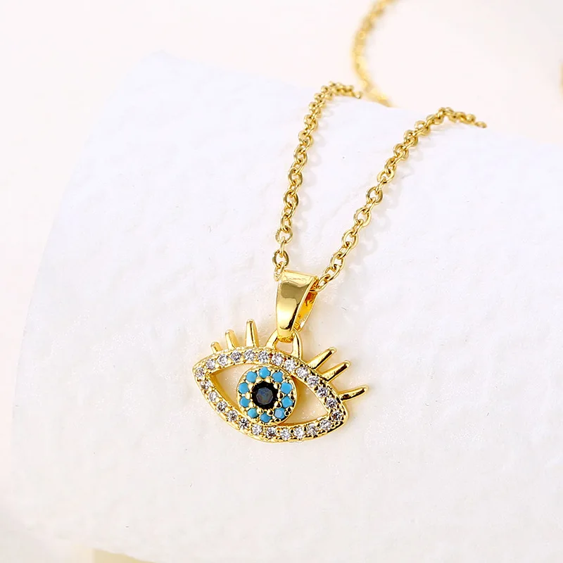 

Collares De Ojos Turcos 316L Stainless Steel Cubic Zircon Eyes Necklace Bling Crystal Blue Turkish Eyes Necklaces