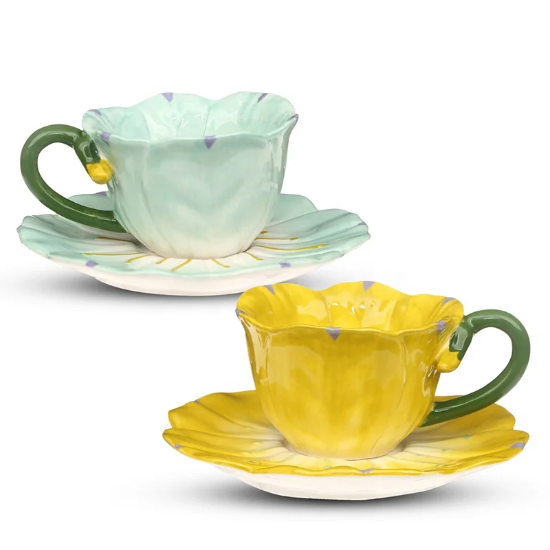 

Exquisite flower shaped ceramic teacup with saucer set Afternoon Tea Cup And Saucer Set Two sets of one in gift box