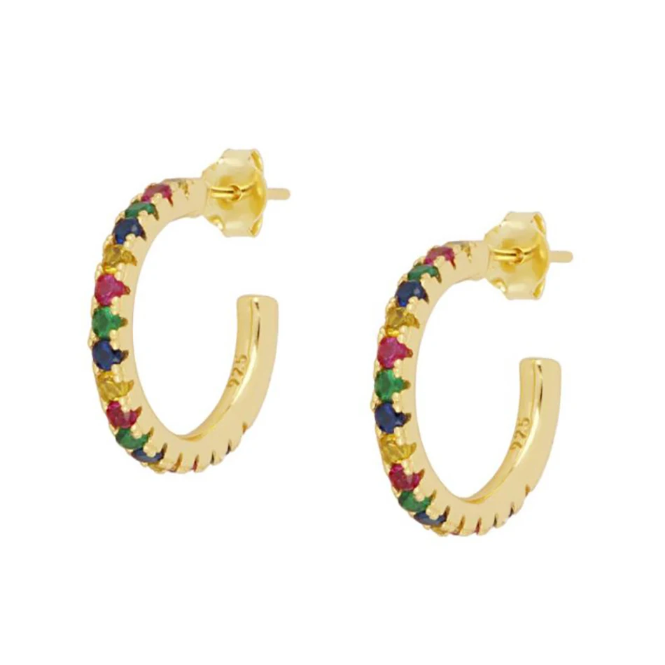 

Silver Earrings Jewelry Wholesale 925 Sterling Silver 18k Gold Plated Rainbow Cubic Zircon Hoop Earrings