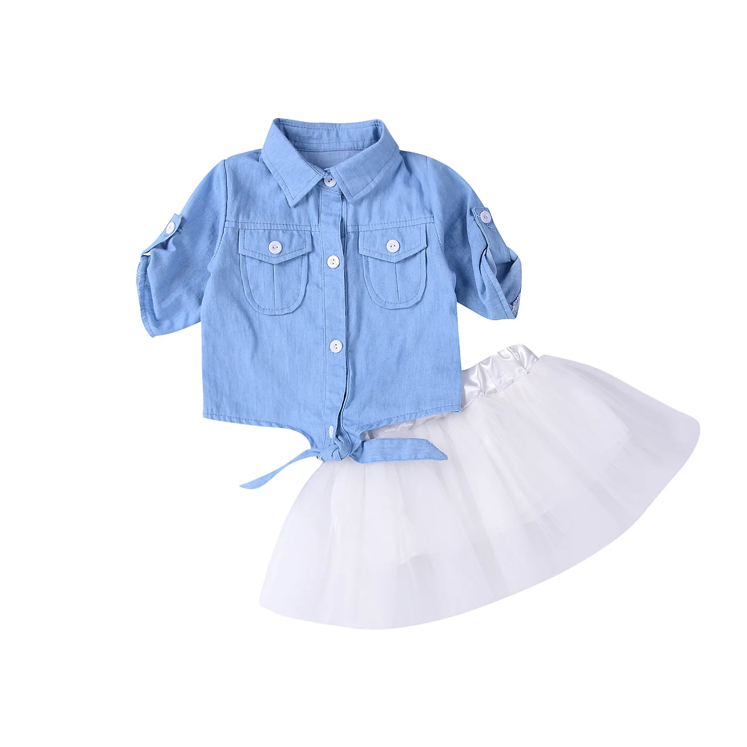 

Baby Girl Summer Clothing Sets Baby Girls Clothes Denim Shirt Top +Tutu Skirts+Headband 3pcs Outfits Sets 0-5T, White