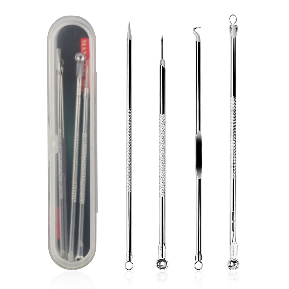 

4 pcs blackhead remover kit comedones extractor blackhead acne removal needles with case, Silver