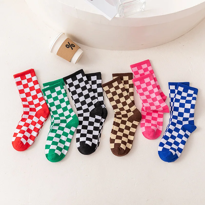 

Free shipping pure cotton checkerboard shoes decoration basketball Sport long socks