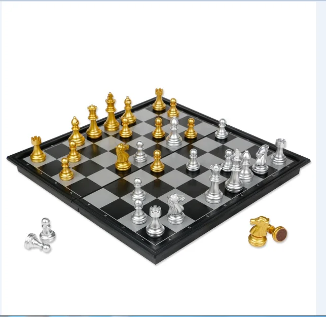 

Gold and Silver Color Making Folding Luxury Magnetic Chess Board Plastic Set, Gold or cusomized