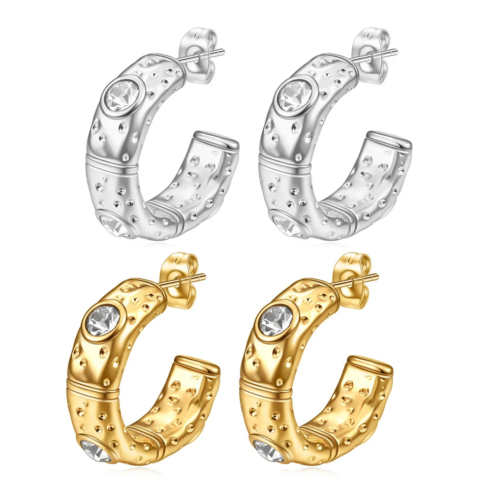 

2024 Trendy Embossed Snake Skin Romantic Zircon C Shape Texture Stainless steel Ear stud CC Fashion Jewelry Earrings Women