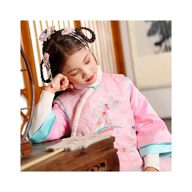 
Chinese Winter Embroidery Suit Clothing Traditional Hanfu Children Dress 