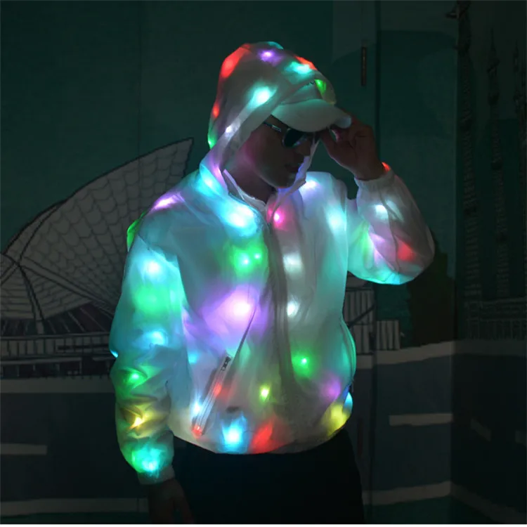 

Factory sale Leisure sports Wears Luminous Clothes Colorful LED coat Costume Washable light up led jacket