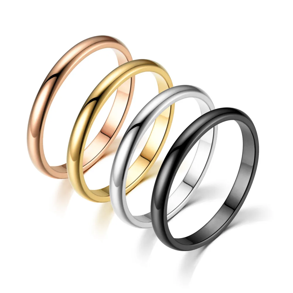 

2mm glossy steel female simple rose gold plated women's black little finger ring