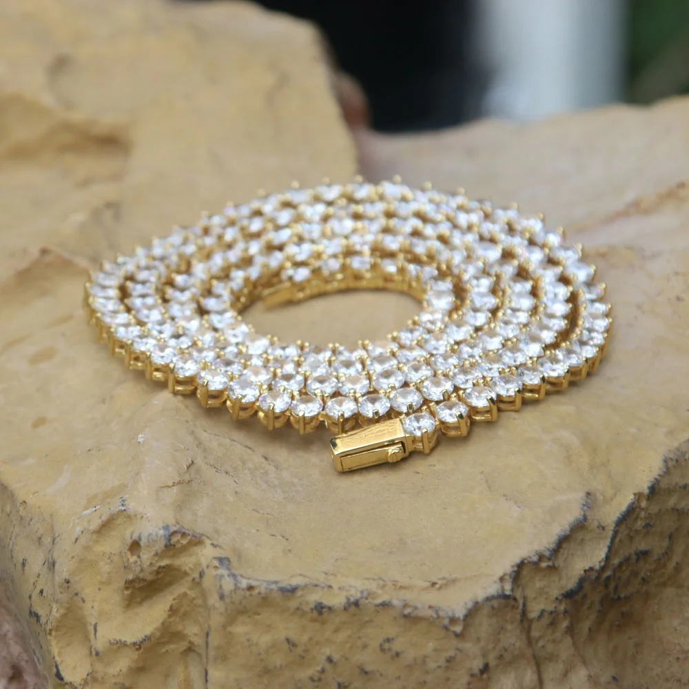 

4MM Round Cut Diamond Tennis Chain White Gold Hip hop jewelry